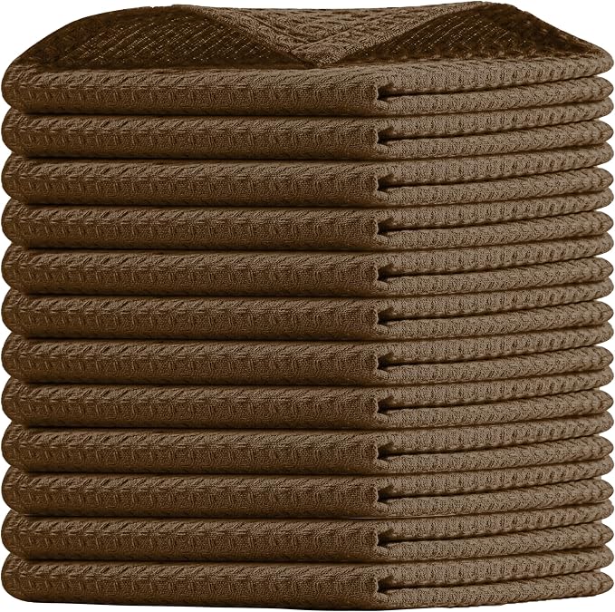 Brown Waffle Dishcloths, 12x12 Inch, Quick Drying, 100% Cotton, Machine Washable by HOUSEOFORLO