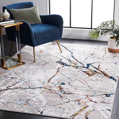 SAFAVIEH Amelia Collection Area Rug - 9' x 12', Grey & Blue Gold, Modern Abstract Design, Non-Shedding & Easy Care, Ideal for High Traffic Areas in Living Room, Bedroom (ALA293M)