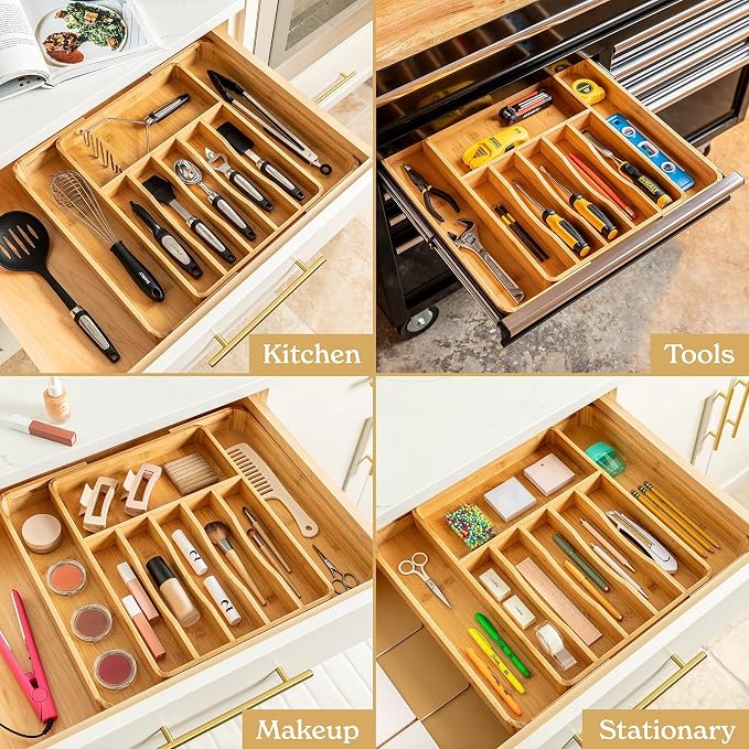 SMIRLY Silverware Drawer Organizer – Bamboo Kitchen Drawer Organizer, - Image 3
