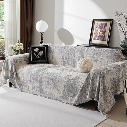 MEETSKY Couch Cover for Sectional Sofa Set Abstract Geometric Chenille Sofa Cover Washable for Dog Friendly, Couch Cover 3 Seat Couch Protector Multi-Use Blanket for Living Room, 91"x150", Light Grey