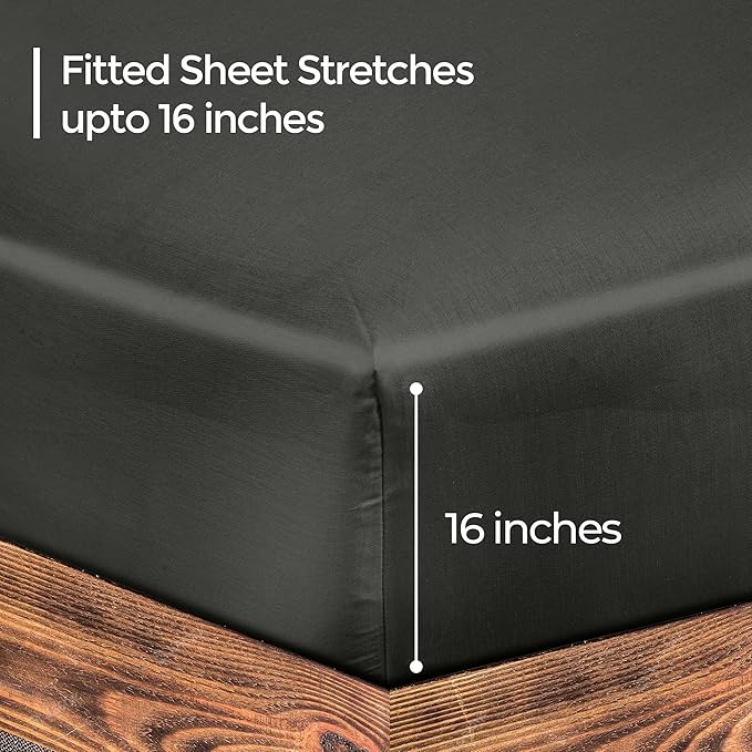 ROYALE LINENS 300 Thread Count 100% Long Staple Combed Cotton Fitted Sheet Twin XL - Super Soft Deep Pocket Bottom Sheet - Fitted Sheets Only - Elastic Sheets (Twin XL, Black)