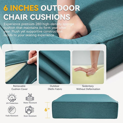 Outdoor Cushion Set for Furniture Patio Furniture, UV Resistant, Water Resistant - 6 Inch Thick Foam Garden Cushions– 24x24 Inch Patio Seat Covers for Chair/Sofa/Couch | Peacock Green | 8-Pack |