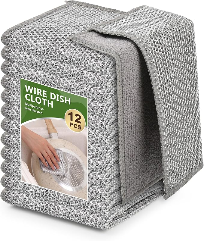 12Pack Upgrade Multipurpose Wire Dishwashing Rags, Double-Side Non Scratch Wire by WYDZKJ