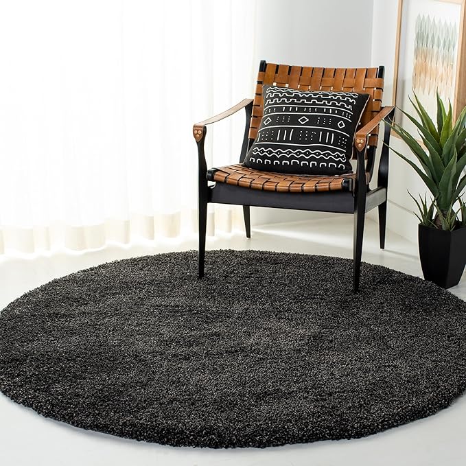 SAFAVIEH Milan Shag Collection 9' Round Dark Grey SG180 Solid Non-Shedding Living Room Bedroom Dining Room Entryway Plush 2-inch Thick Area Rug