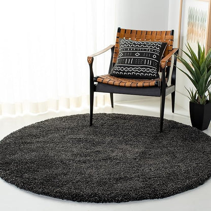 SAFAVIEH Milan Shag Collection 9' Round Dark Grey SG180 Solid Non-Shedding Living Room Bedroom Dining Room Entryway Plush 2-inch Thick Area Rug