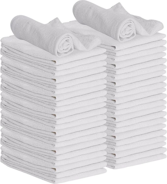 GREEN LIFESTYLE White Shop Towels 12x14, 50 Pack, 100% Cotton Super Absorbent & by GreenLifeStyle