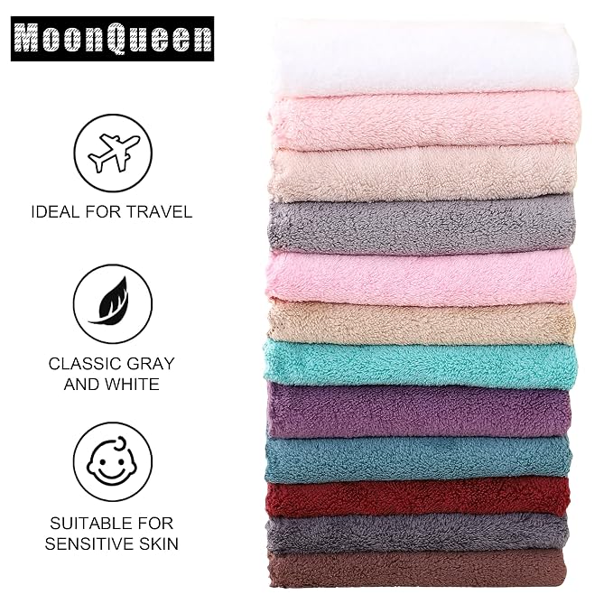 MOONQUEEN Microfiber Facial Cloths Fast Drying Washcloth 12 Pack - Image 4