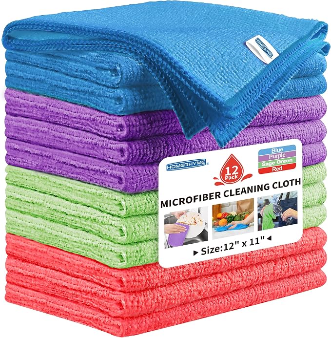 HOMERHYME Microfiber Cleaning Cloth, 12 Pack Cleaning Rags, Reusable Microfiber by HOMERHYME
