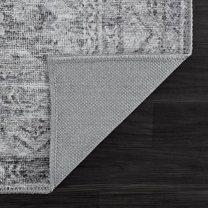 Bloom Rugs Washable 4' x 6' Rug - Ivory/Silver Gray Traditional Area Rug for Living Room, Bedroom, Dining Room, and Kitchen - Exact Size: 4' x 6'
