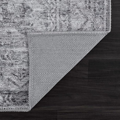 Bloom Rugs Washable 4' x 6' Rug - Ivory/Silver Gray Traditional Area Rug for Living Room, Bedroom, Dining Room, and Kitchen - Exact Size: 4' x 6'