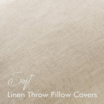 EMEMA Decorative Linen Throw Pillow Covers 18x18 Inch Natural Beige Boho Farmhouse Neutral Couch Throw Pillows for Bed Pack of 2 Accent Pillowcase Modern Sofa Cushion Livingroom Home
