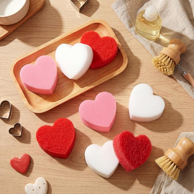 Tioncy 12 Pack Pink Heart Kitchen Sponges Bulk Dual Sided Valentine Scrubber by Tioncy