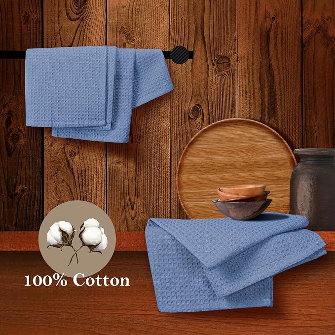 Sky Blue Waffle Dishcloths, 12x12 Inch, 100% Cotton, Quick Drying, Machine - Image 4