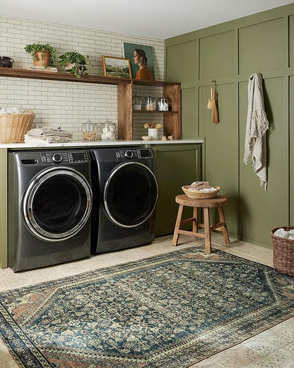 Loloi Magnolia Home by Joanna Gaines Banks Collection BAN-02 Denim/Clay 2'-3" x 3'-9" .13" Pile Height, Machine Washable, Accent Rug