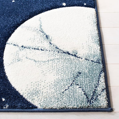 SAFAVIEH Carousel Kids Collection Area Rug - 5'3" Square, Navy & Ivory, Non-Shedding & Easy Care, Ideal for High Traffic Areas for Boys & Girls in Playroom, Nursery, Bedroom (CRK103N)