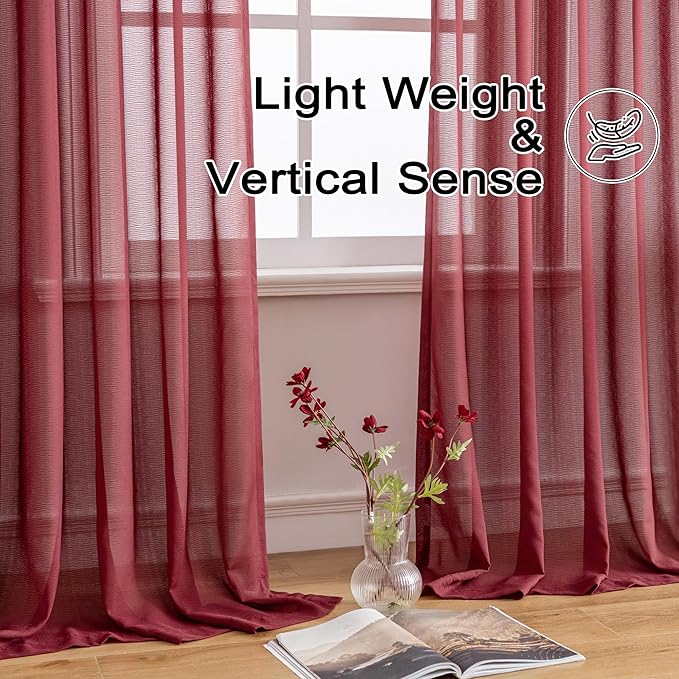 MAIHER 120 Inches Long Pinch Pleat Sheer Curtains for Living Room Ceiling to Floor Light Filtering Pleated Drapes with Adjustable Hooks Soft Touch 10ft Curtains, Burgundy, 42" W x 120" L, 2 Panels