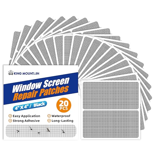 KING MOUNTAIN 20 Sheets Black Window Screen Patches, 44 in Repair Kit by ForABetterHomeLife