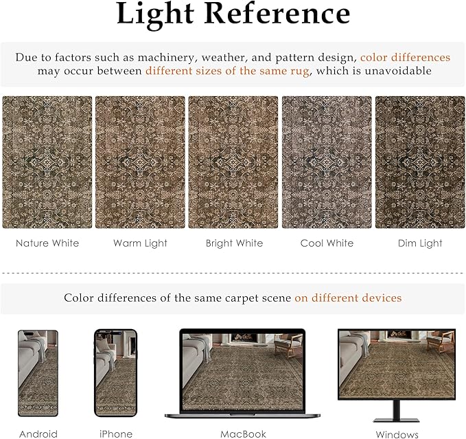 Area Rug 5x7 Brown Washable Vintage Living Room Carpetb Traditional Distressed Bedroom Indoor Soft Non Slip Large Rug Retro Thin Low Pile Floor Cover for Office Dining Room