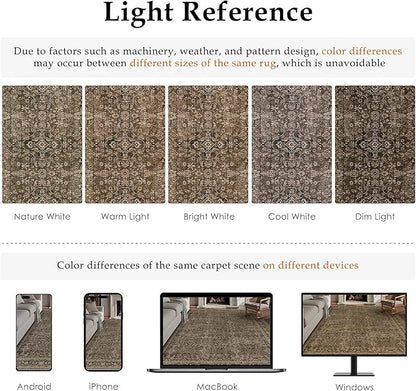 Area Rug 5x7 Brown Washable Vintage Living Room Carpetb Traditional Distressed Bedroom Indoor Soft Non Slip Large Rug Retro Thin Low Pile Floor Cover for Office Dining Room