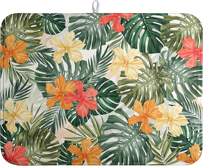 Tropical Palm Leaves Dish Drying Mat by Wnoesat