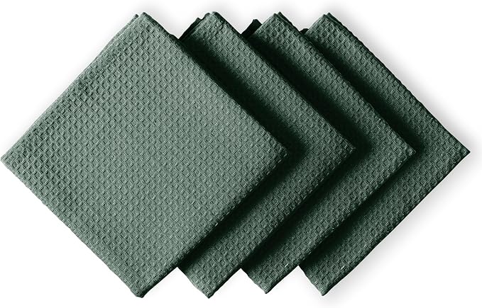 Olive Green Waffle Kitchen Towels, 100% Cotton, Fast Drying, Machine Washable - Image 2