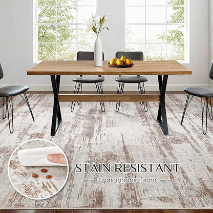 Abstract Living Room Rug 6x9 - Modern Washable Soft Thin Area Rug for Living Room Bedroom Under Dining Table - Neutral Indoor Floor Rug Carpets for Home Office Playroom Nursery - Light Brown