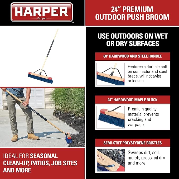 Harper 24 Inch Push Broom with Stiff Bristles, Premium Heavy Duty Outdoor - Image 3
