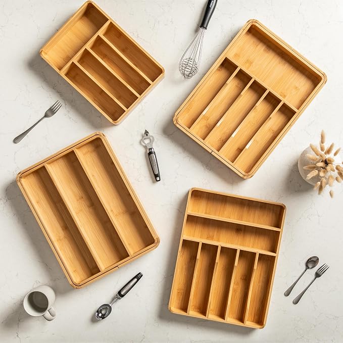 SMIRLY Silverware Drawer Organizer – Bamboo Kitchen Drawer Organizer, - Image 7