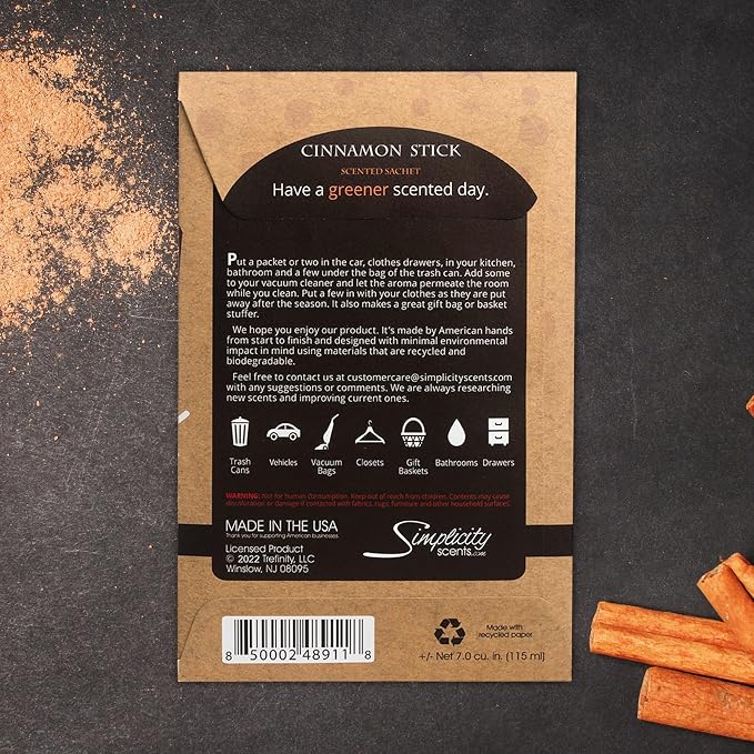 Simplicity Scents Cinnamon Stick Scented Sachets Pack of 6, Fall & Winter - Image 6
