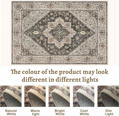 Tangsoo 2x6 Washable Runner Rug for Hallways, Non Slip Vintage Runner, Soft Low Pile Long Rug Runner, Print Distressed Grey Carpet Runners for Kitchen Bedroom Entryway Bathroom Living Room