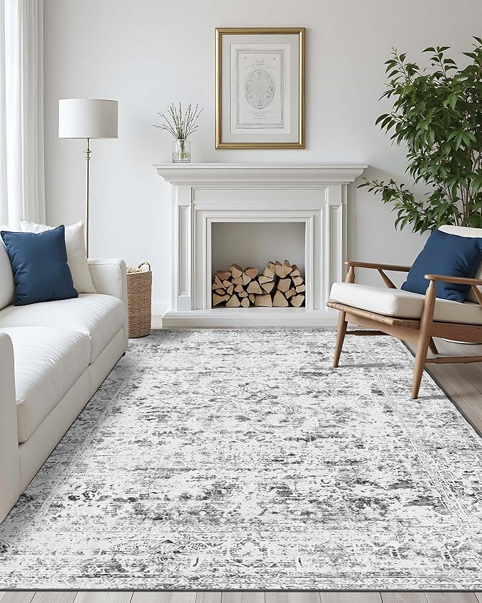 8x10 Large Area Rugs for Living Room, Vintage Grey Rugs for Bedroom, Washable - Image 2