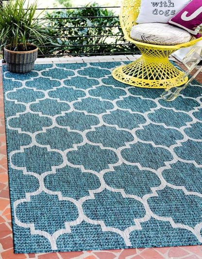 Unique Loom Outdoor Trellis Collection Area Rug (5' 3" x 7' 1" Rectangle Teal/Gray)