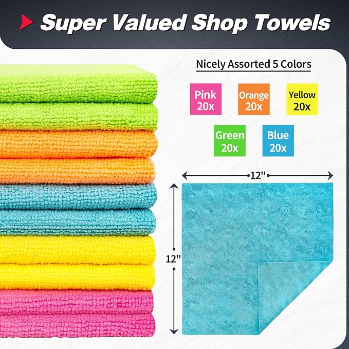 FIXSMITH Microfiber Cleaning Cloth, 100 Pack Shop Towels, Micro Fiber Cloth - Image 2