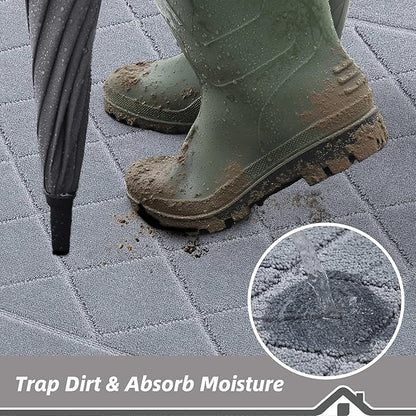 BEQHAUSE Dirt Trapper Door Mat 24" x 60", Doormat Non-Slip Entryway Rugs Washable, Dog Door Mat Stain Resistant and Absorbent Welcome Floor Mat for Front Back Door, Muddy Wet Shoes & Paws, Grey