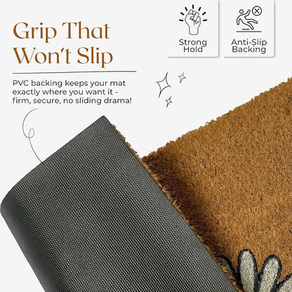 Coir Door Mats 17" X 30", Non-Slip Sturdy, PVC Backed Heavy Duty, Easy to Clean, Ideal for Door Entrance, Patio, Porch, Backyard, Garages, Welcome with Blue Daisy