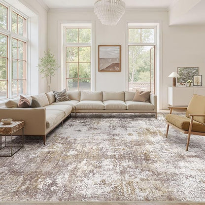 Washable 10X12 Area Rug: Modern Abstract Soft Non-Slip Indoor Rugs - Low Pile Stain Resistant Rug for Living Room Bedroom Dining Room Playroom Office(Golden Brown,10'x12')