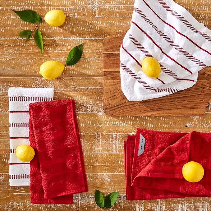 KitchenAid Albany Kitchen Towel 4-Pack Set, Passion Red/White - Image 2