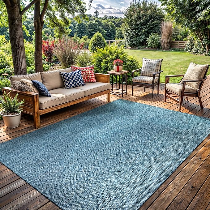Washable Indoor Outdoor Rug Weather Resistant Carpet Modern Solid for Porch Deck Balcony Backyard Patio Rug 5x7 Aqua Blue