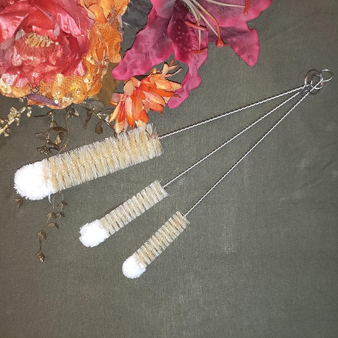 NewFerU Stainless Steel Soda Bottle Cleaning Brush Set in Natural Boar Bristle - Image 4