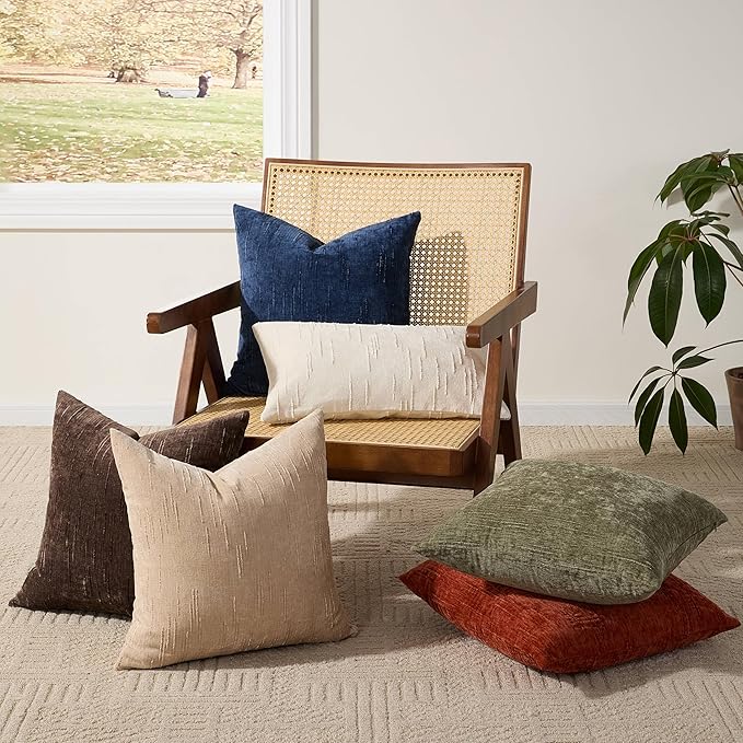 Set of 2 Soft Textured Throw Pillow Covers 20x20, Invisible Zipper Neutral Cushion Cases, Easy - Care Decorative Farmhouse Decor for Living Room Couch (Blue, 20" x 20" (Pack of 2))