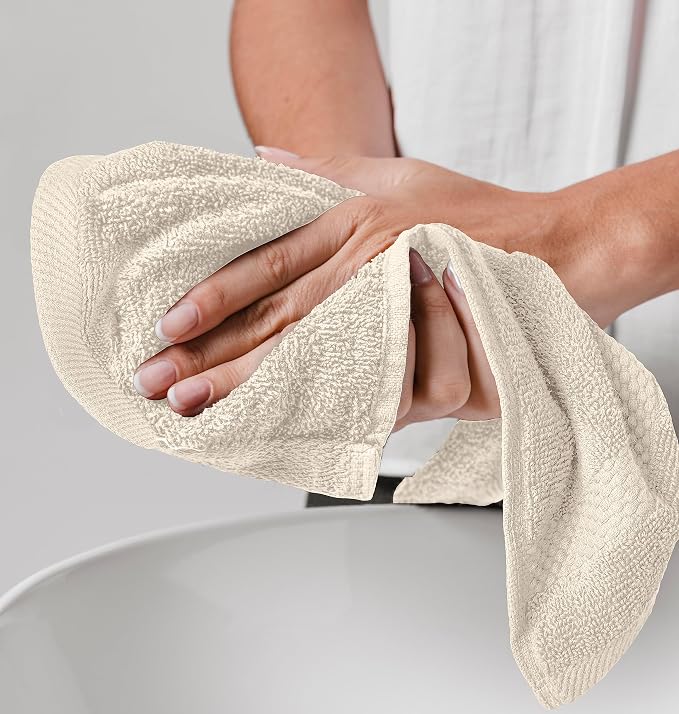 White Classic Luxury Cotton Washcloths 13x13 Inch - Image 8