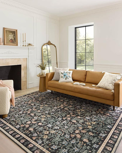 Loloi Rifle Paper Co. Eden Collection EDE-02 Mughal Garden Black 2'-6" x 11'-6" Runner Rug feat. CloudPile™