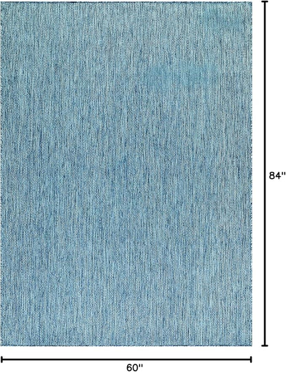 Washable Indoor Outdoor Rug Weather Resistant Carpet Modern Solid for Porch Deck Balcony Backyard Patio Rug 5x7 Aqua Blue