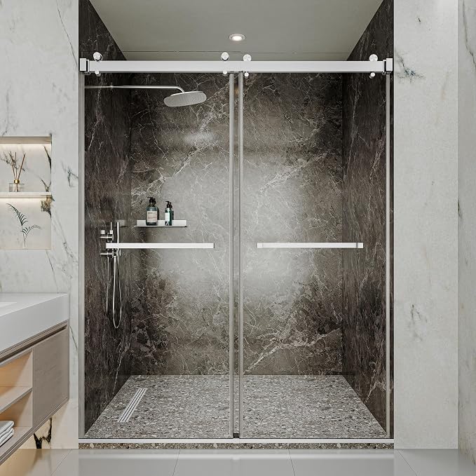 44-48" W x 76" H Frameless Shower Door, Double Sliding Glass Shower Door by Unknown