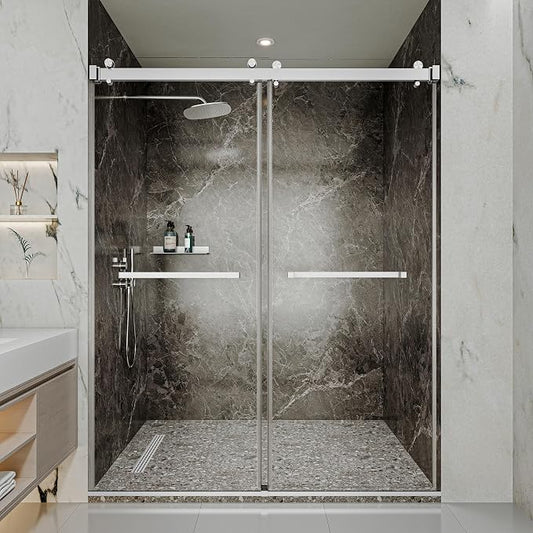 44-48" W x 76" H Frameless Shower Door, Double Sliding Glass Shower Door by Unknown