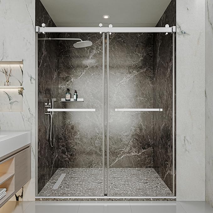 50-54" W x 76" H Frameless Shower Door, Double Sliding Glass Shower Door by Unknown