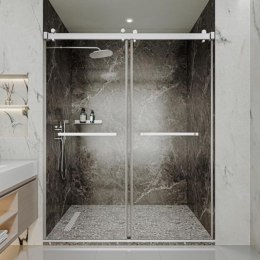 50-54" W x 76" H Frameless Shower Door, Double Sliding Glass Shower Door by Unknown