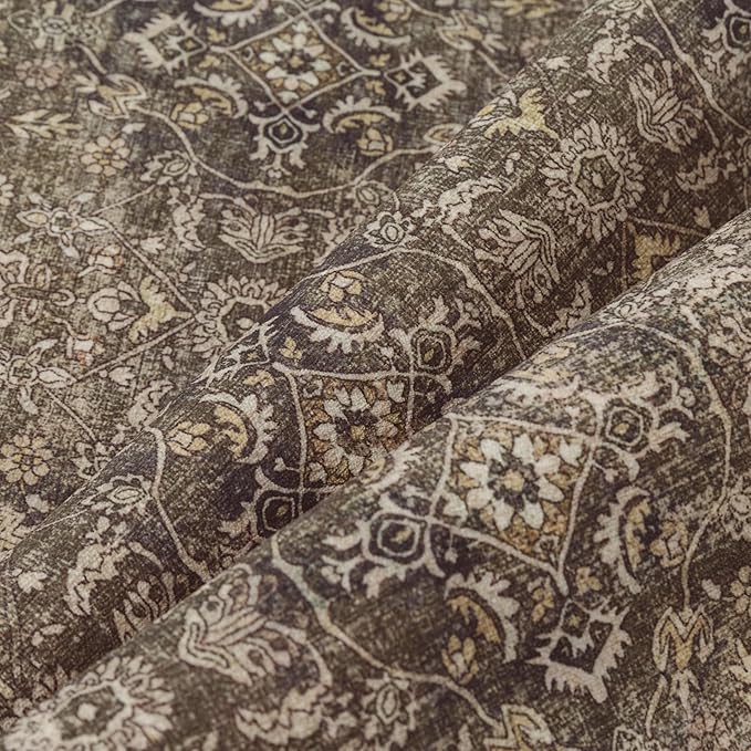 Area Rug 5x7 Brown Washable Vintage Living Room Carpetb Traditional Distressed Bedroom Indoor Soft Non Slip Large Rug Retro Thin Low Pile Floor Cover for Office Dining Room
