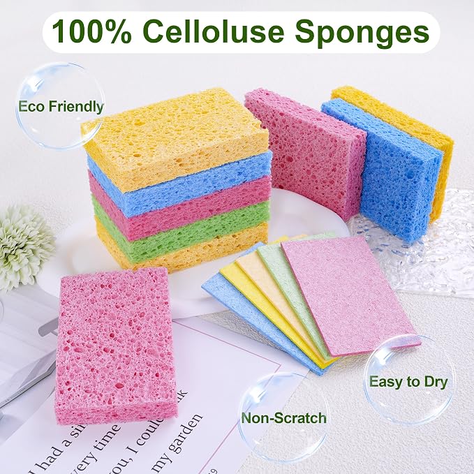 15 Pcs Cellulose Sponges Kitchen, 5 Colors Non-Scratch Colorful Sponges - Image 3