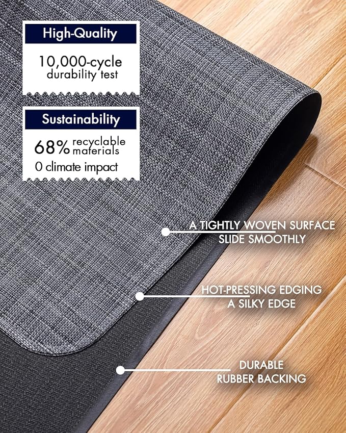 Office Chair Mat for Hardwood Floor Under Desk Computer Rolling Chair Mat for Wood/Tile Floor Non-Slip Heavy Duty Desk Rug PVC Plastic Hard Floor Protector 45"x 53" (Cool Grey)